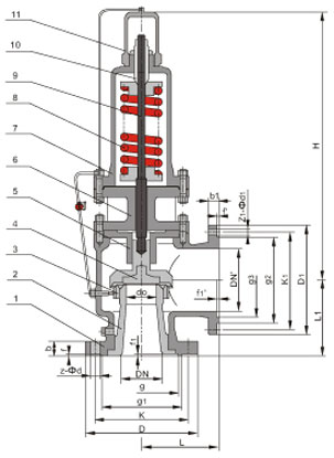 A40带散热器弹簧全启封闭式安全阀结构图